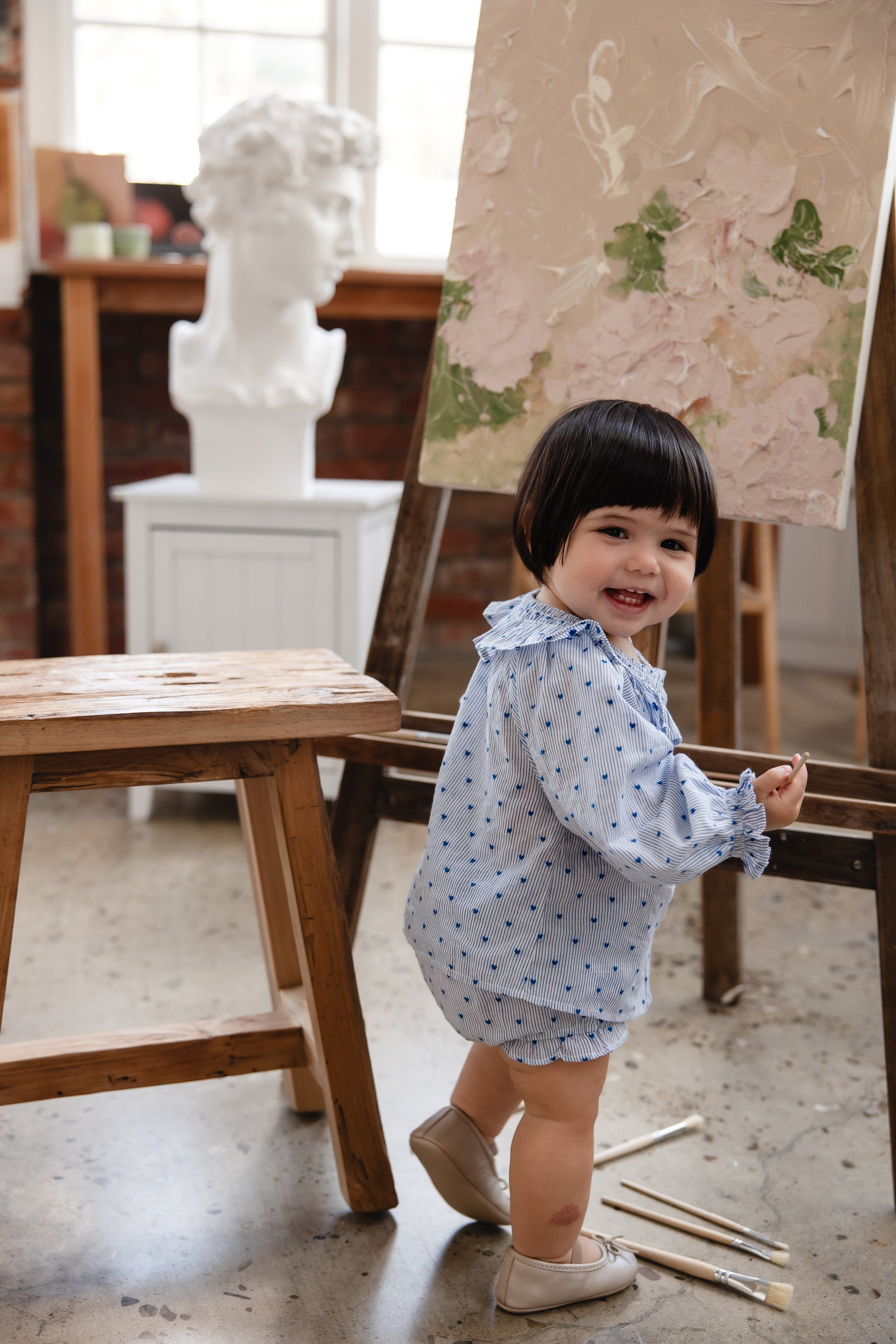 Organic Cotton Bellamy Blouse - Mon Amour Stripe Indigo by Jamie Kay