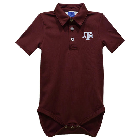 Texas AM Aggies Embroidered Maroon Solid Knit Polo Bodysuit