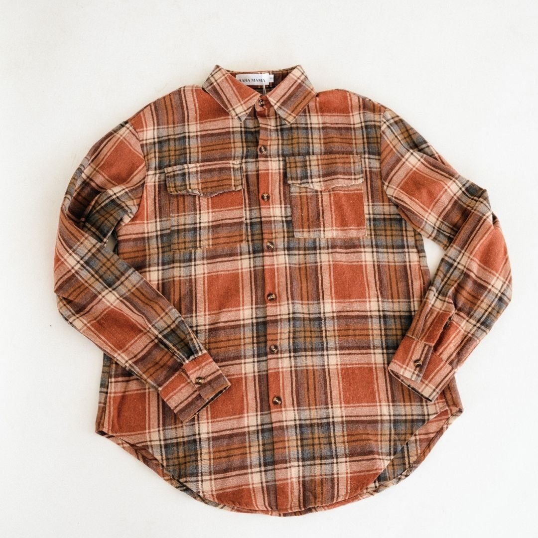 Lightweight Rust Plaid Flannel Shirt - Adult Unisex
