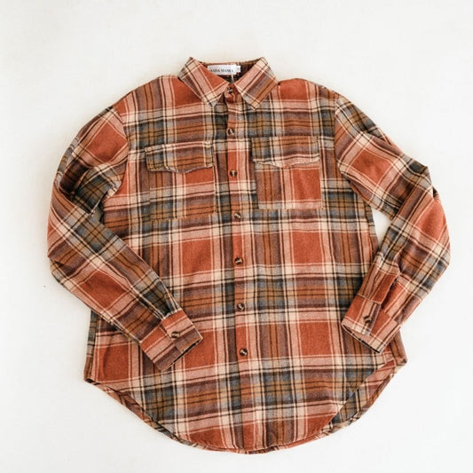 Lightweight Rust Plaid Flannel Shirt - Adult Unisex