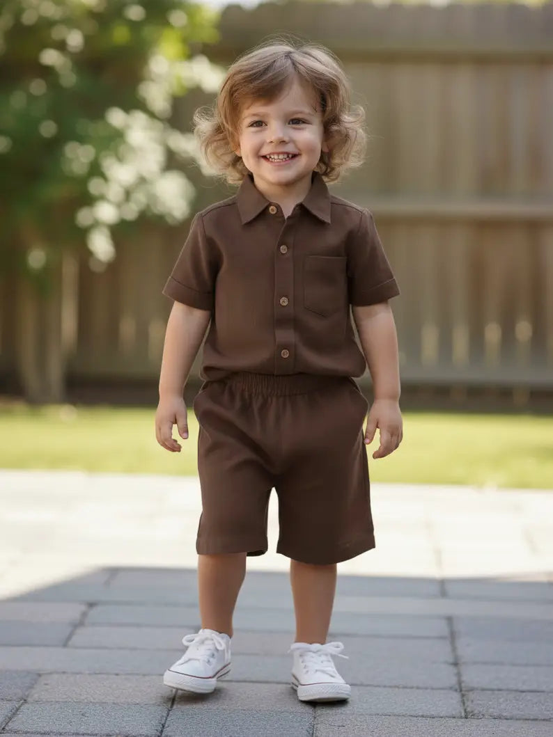 Chocolate Joey Shorts and Shirt Set Brown