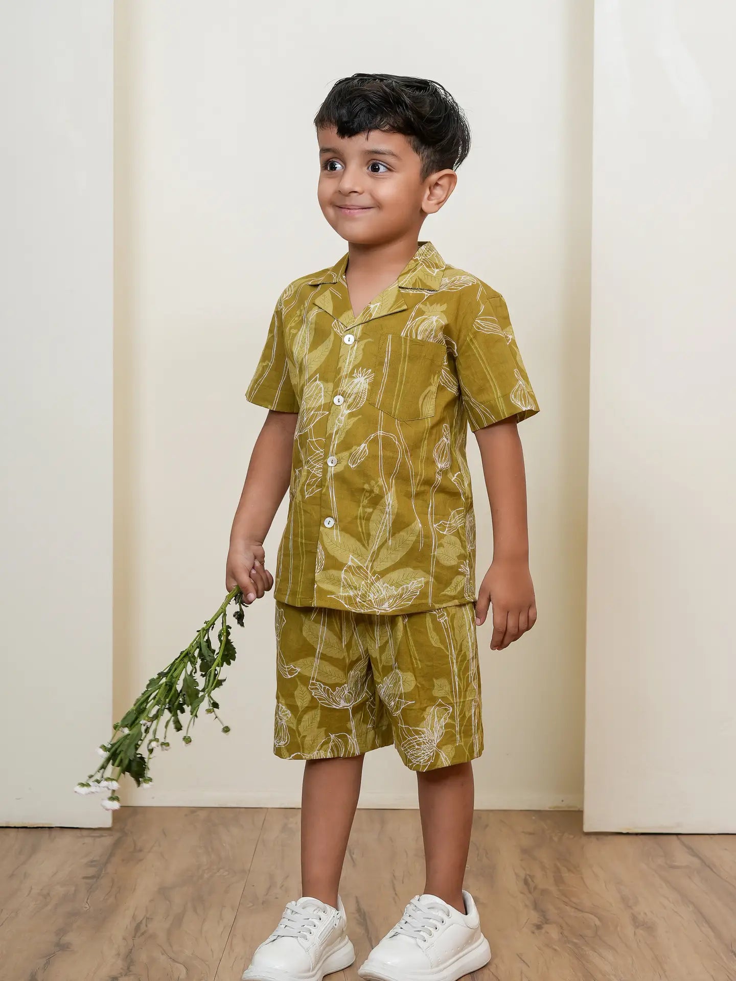 Green Floral Short and Shirt Gender Neutral Set