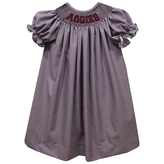 Texas AM Aggies Smocked Maroon Gingham Short Sleeve Bishop