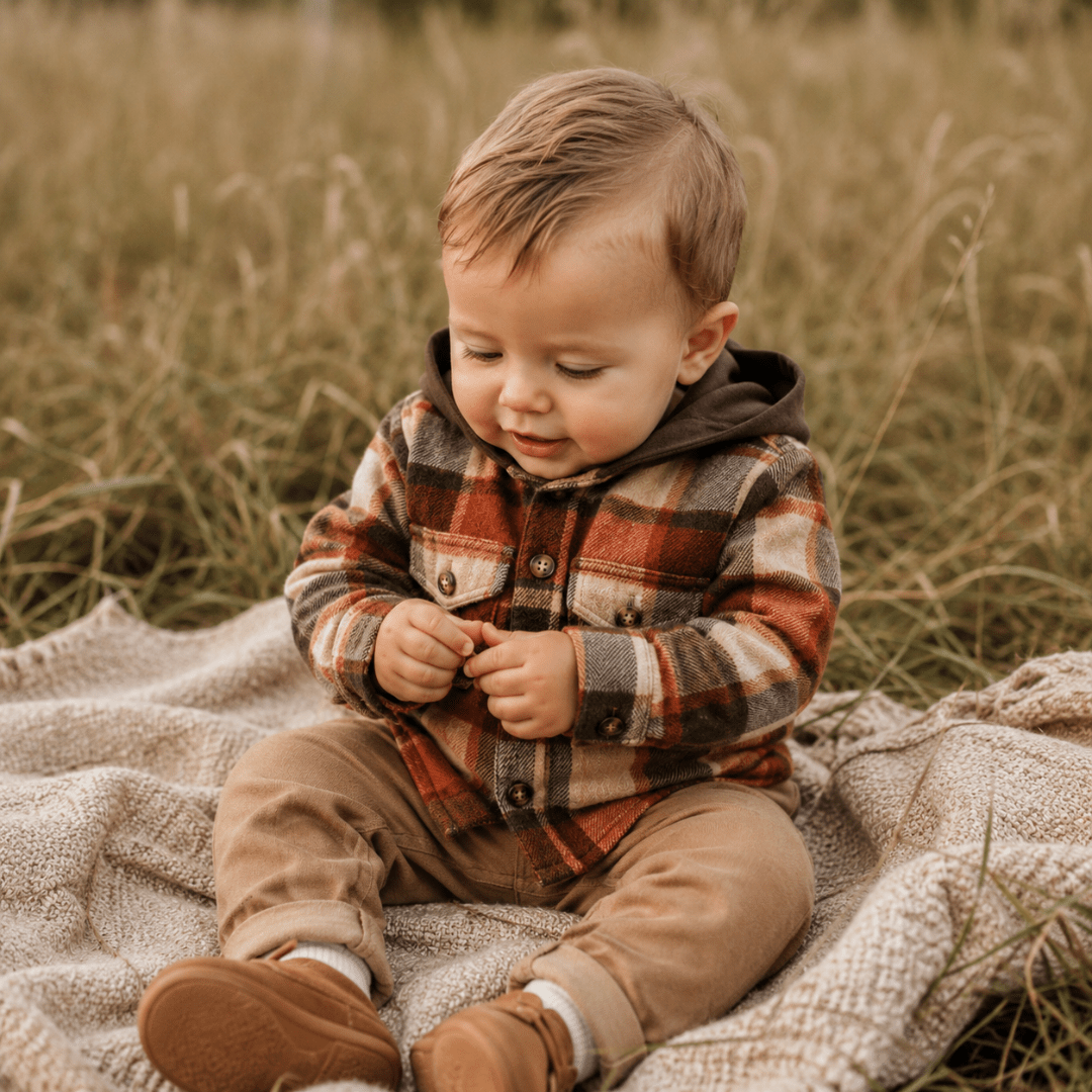 Brown & Rust Plaid Hooded Flannel Shirt - Baby
