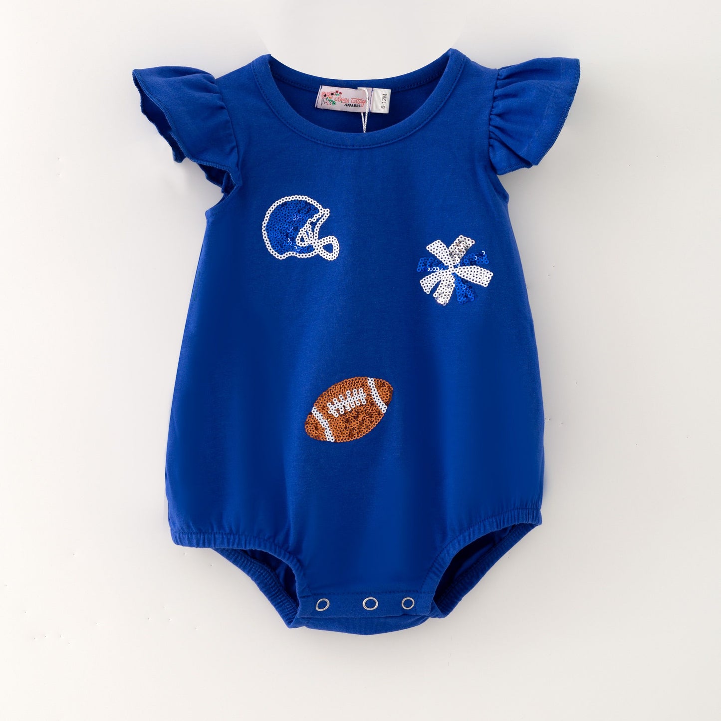 Blue Football Sequin Baby Romper