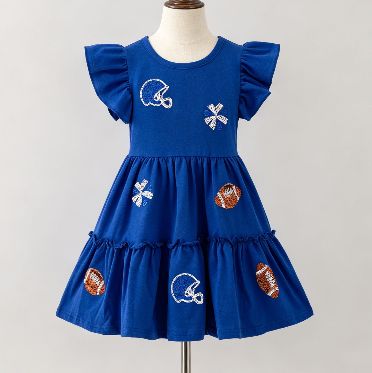 Blue Football Sequin Girls Dress