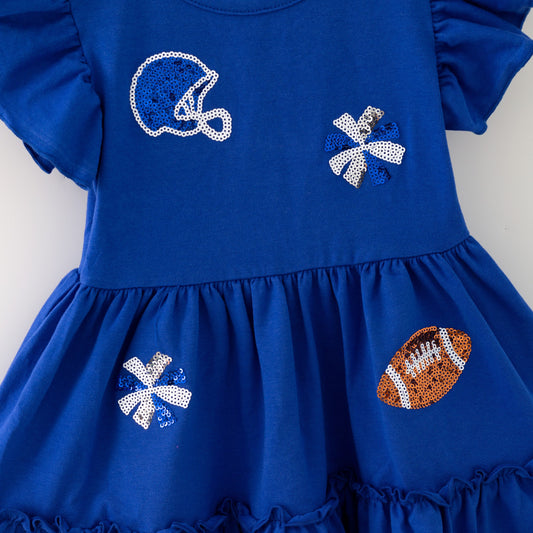 Blue Football Sequin Girls Dress