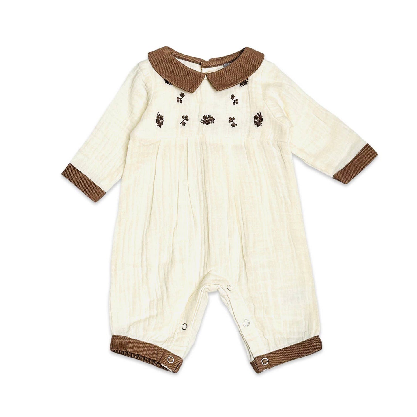Embroidered Crinkled Muslin Baby Jumpsuit (Organic)