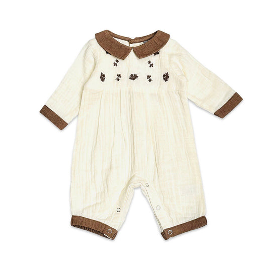 Embroidered Crinkled Muslin Baby Jumpsuit (Organic)