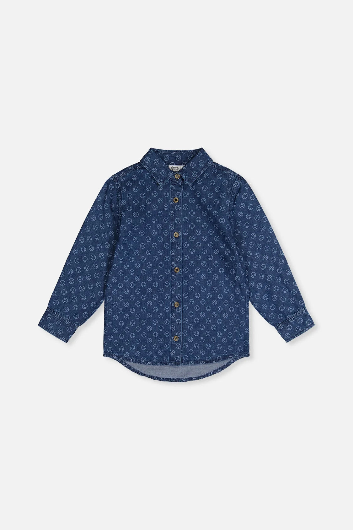 Chambray Shirt Blue Smiley Print