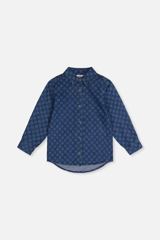 Chambray Shirt Blue Smiley Print