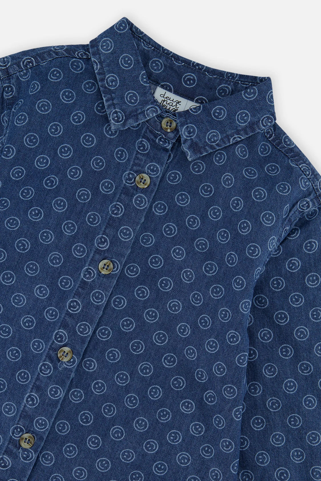 Chambray Shirt Blue Smiley Print