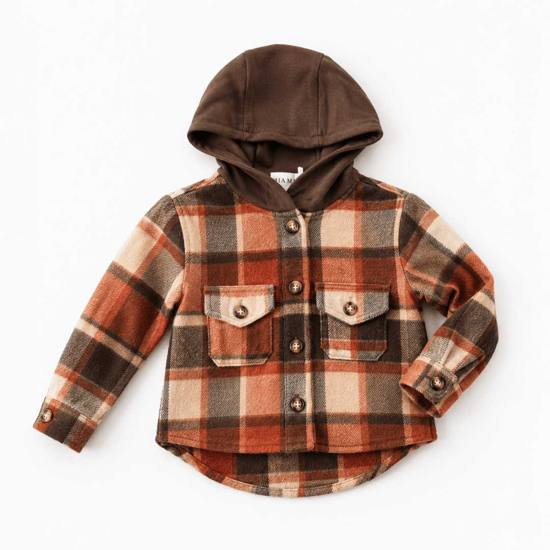 Brown & Rust Plaid Hooded Flannel Shirt - Baby