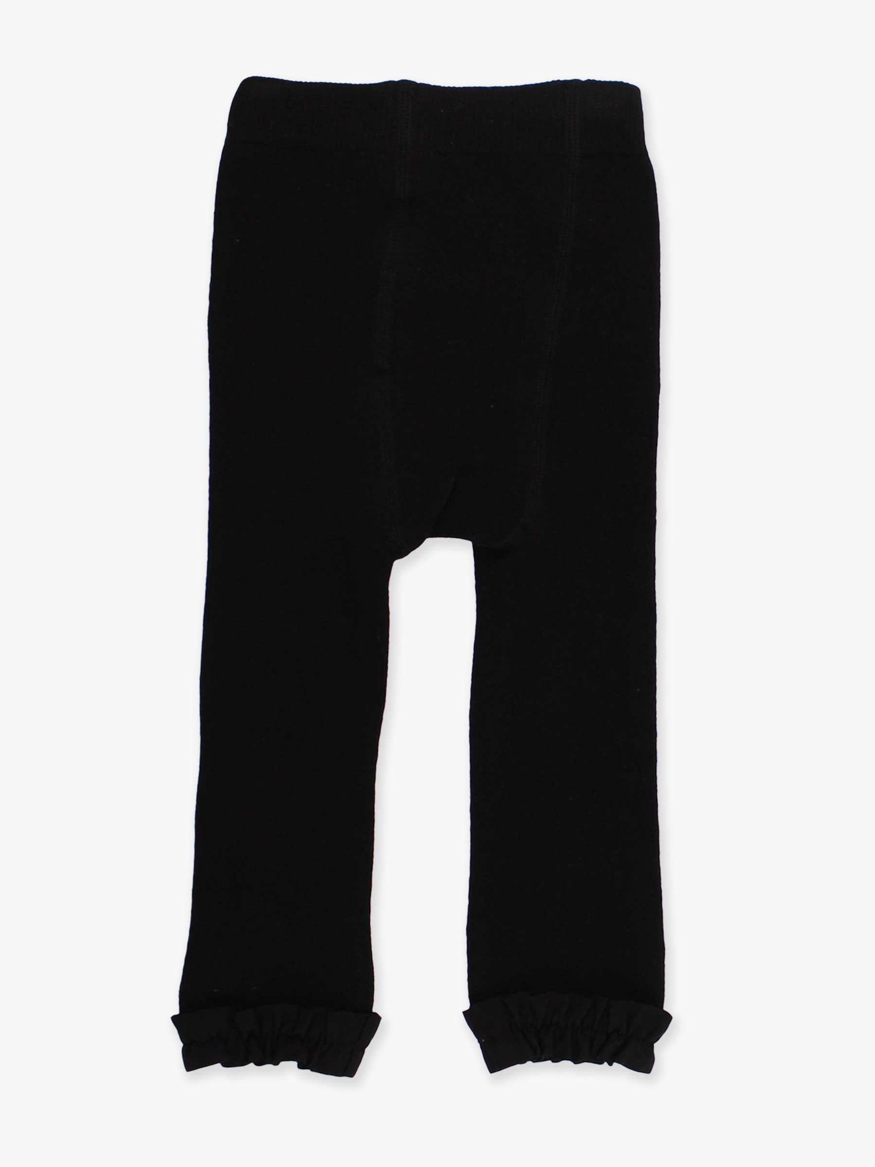 Black leggings with ruffled cuffs on a white background