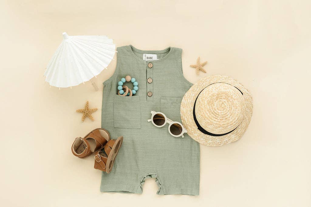 Green Crop Linen Romper