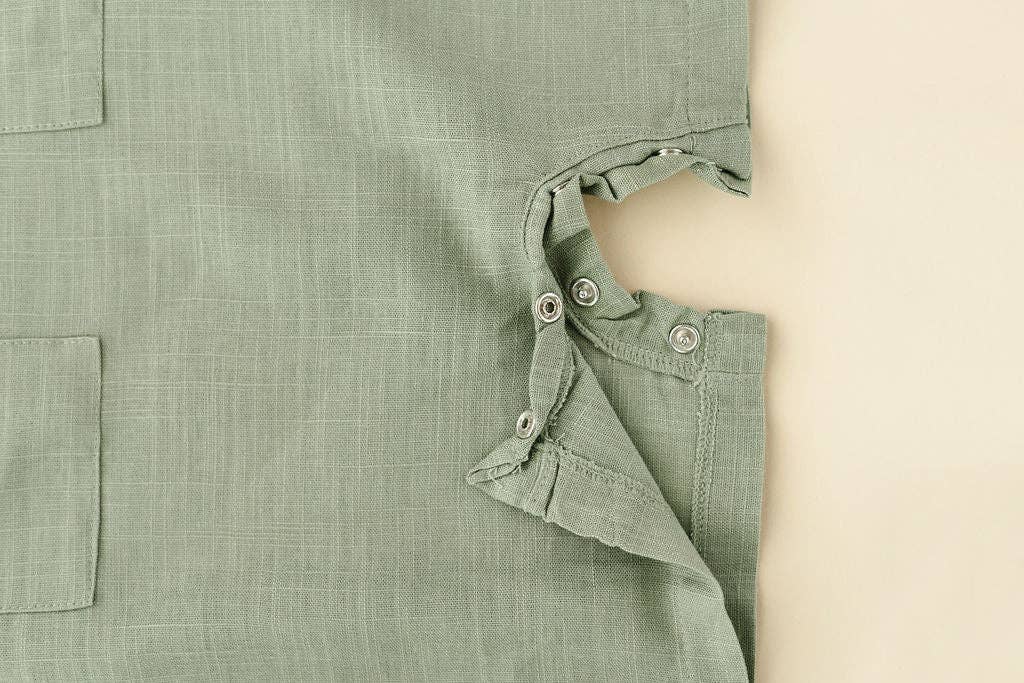 Green Crop Linen Romper