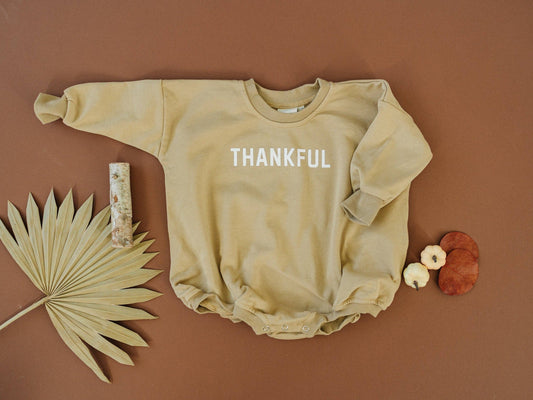 Thankful Sweatshirt Romper Baby Thanksgiving Outfit Bubble