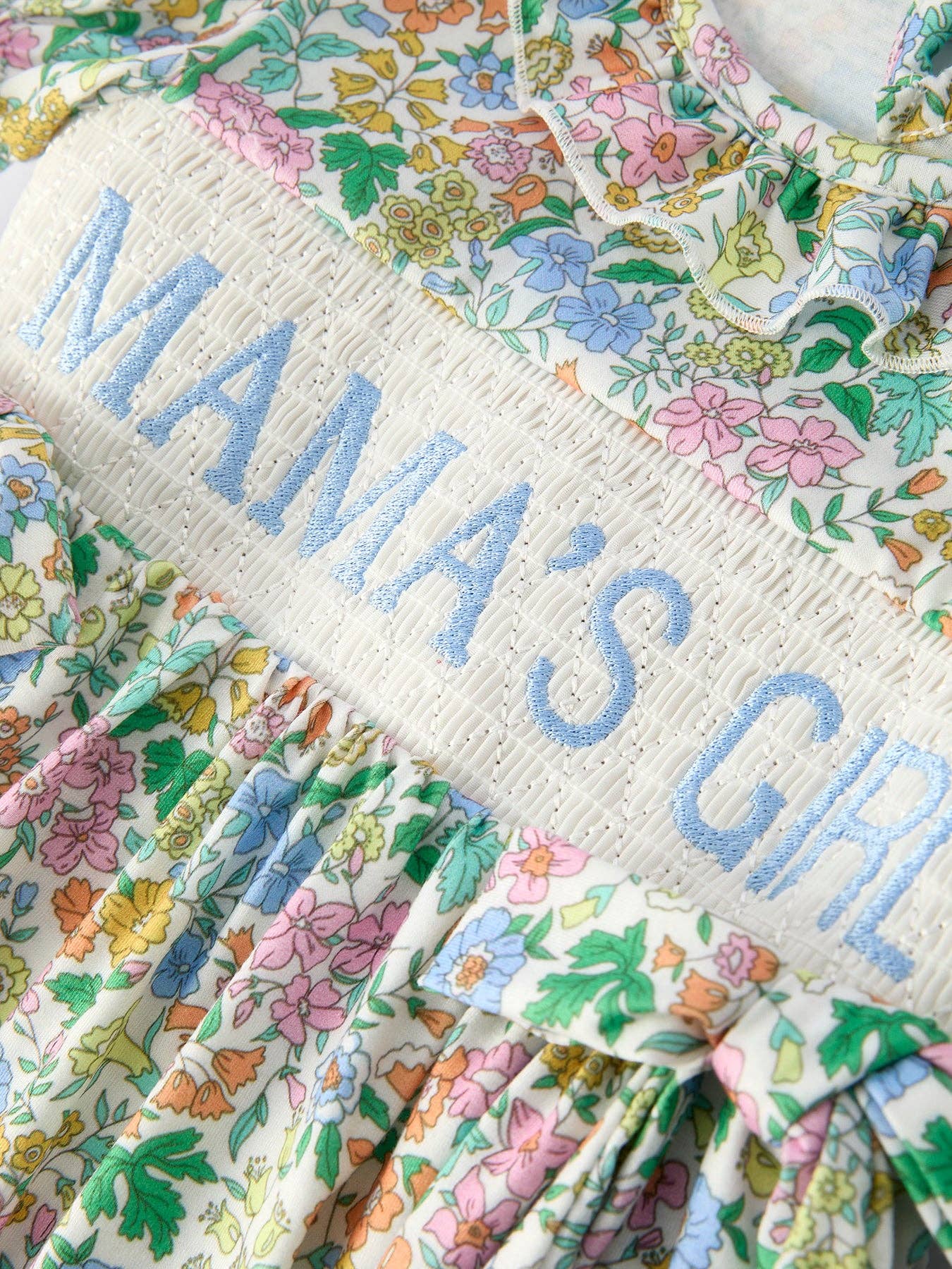 "MAMA'S GIRL" Embroidered Smocked Girls' Dress