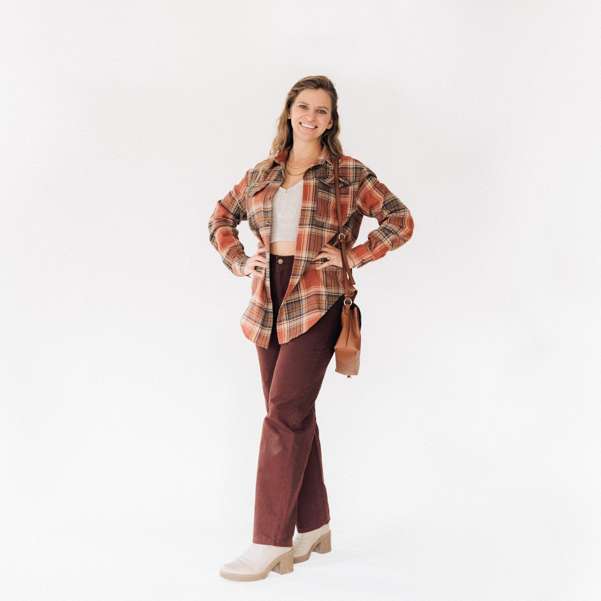 Lightweight Rust Plaid Flannel Shirt - Adult Unisex