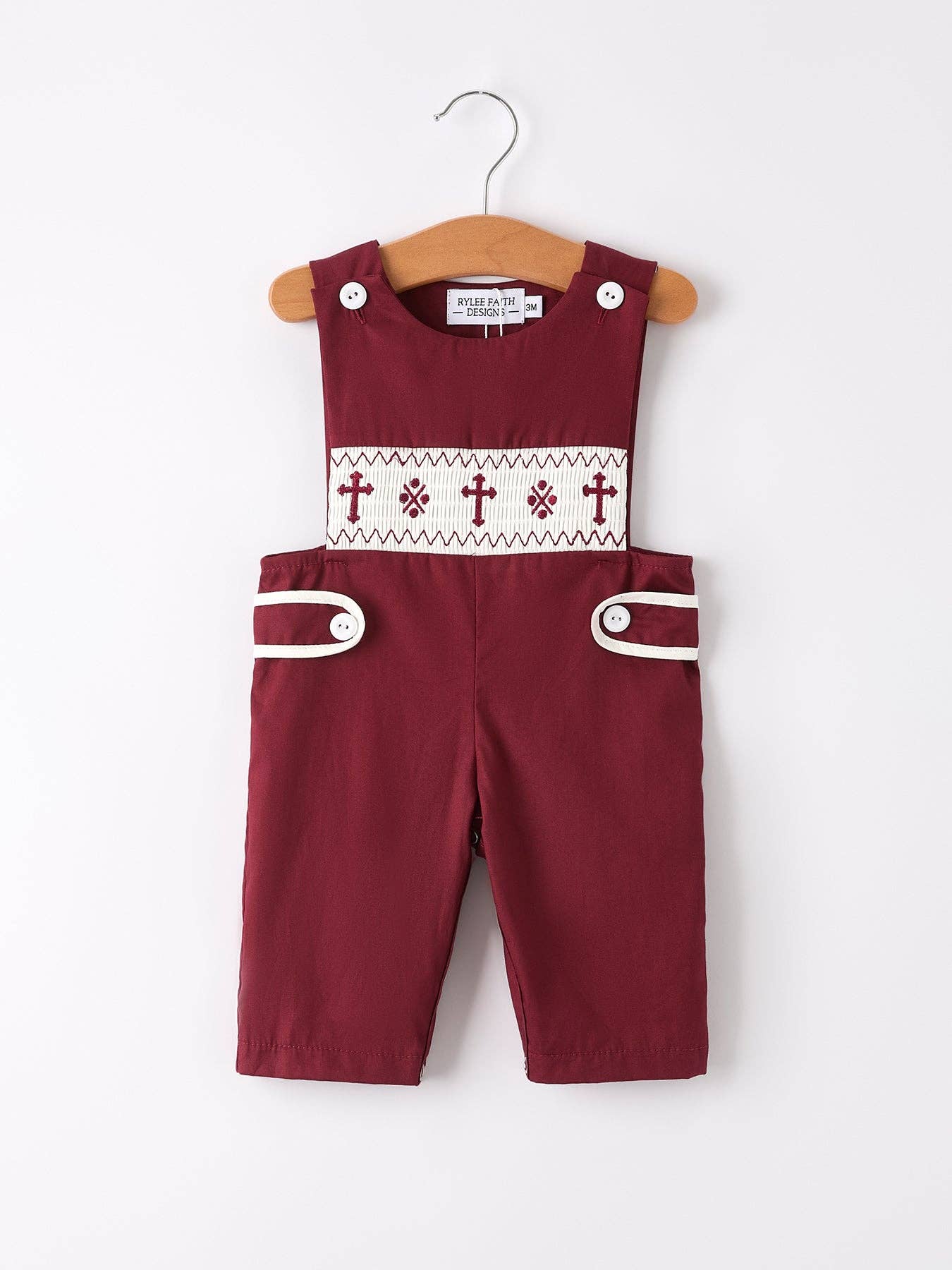 Dark Red Smocked Church Christ Bishop Christening Boys' Romper