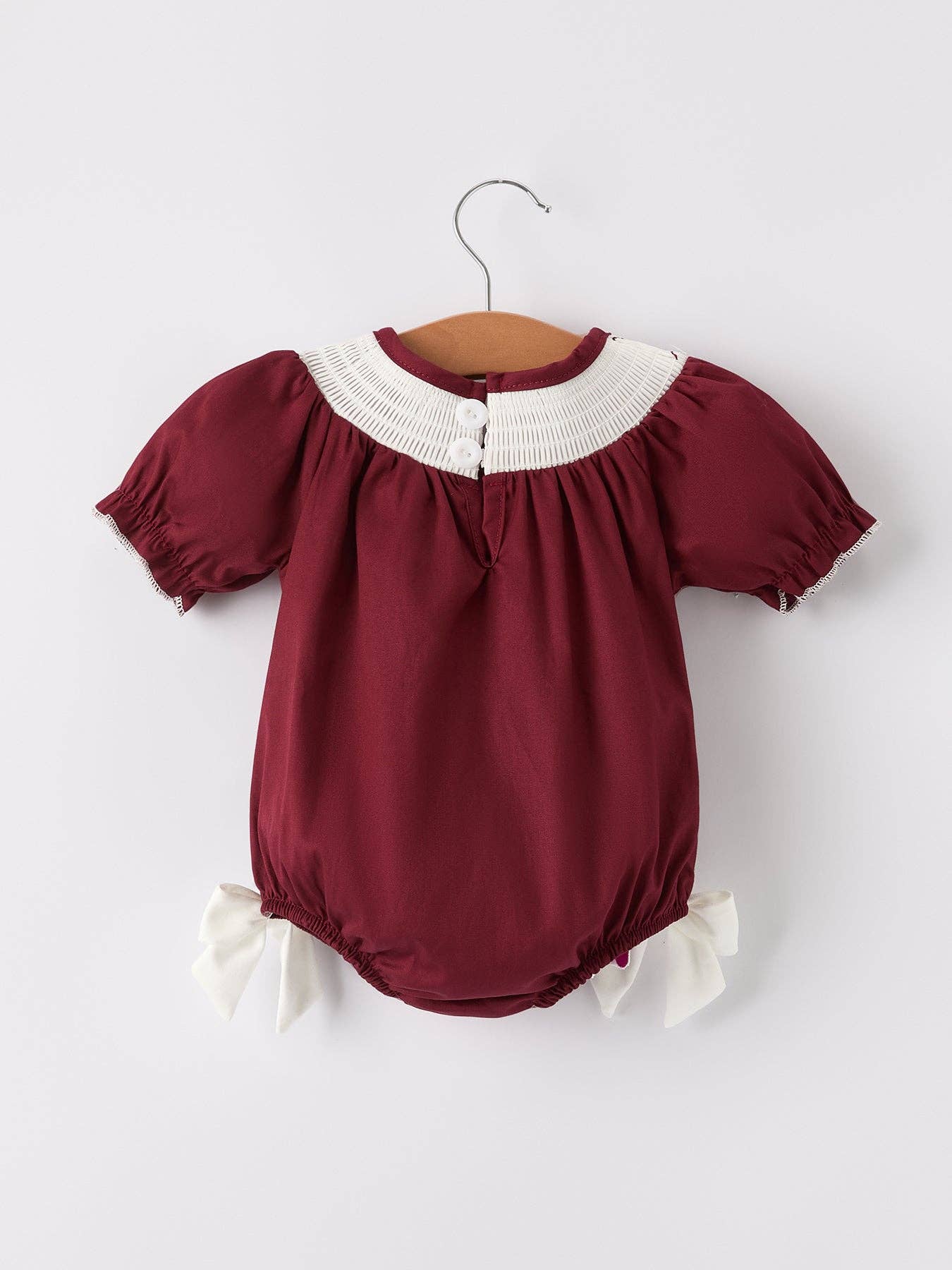Dark Red Smocked Church Christ Bishop Christening  Girls Romper