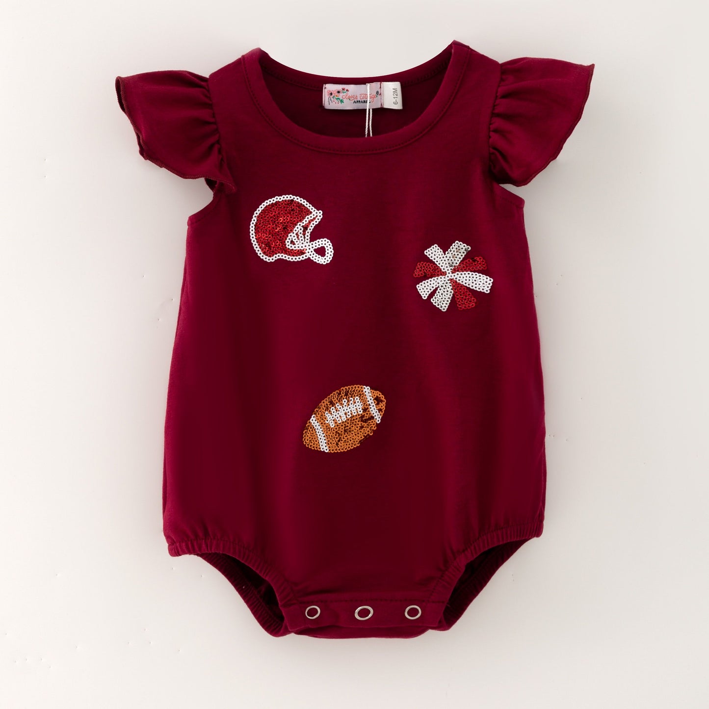 Maroon Football Sequin Baby Romper