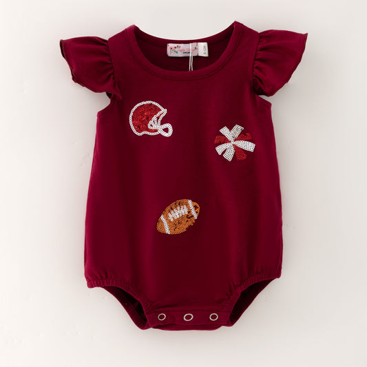 Maroon Football Sequin Baby Romper