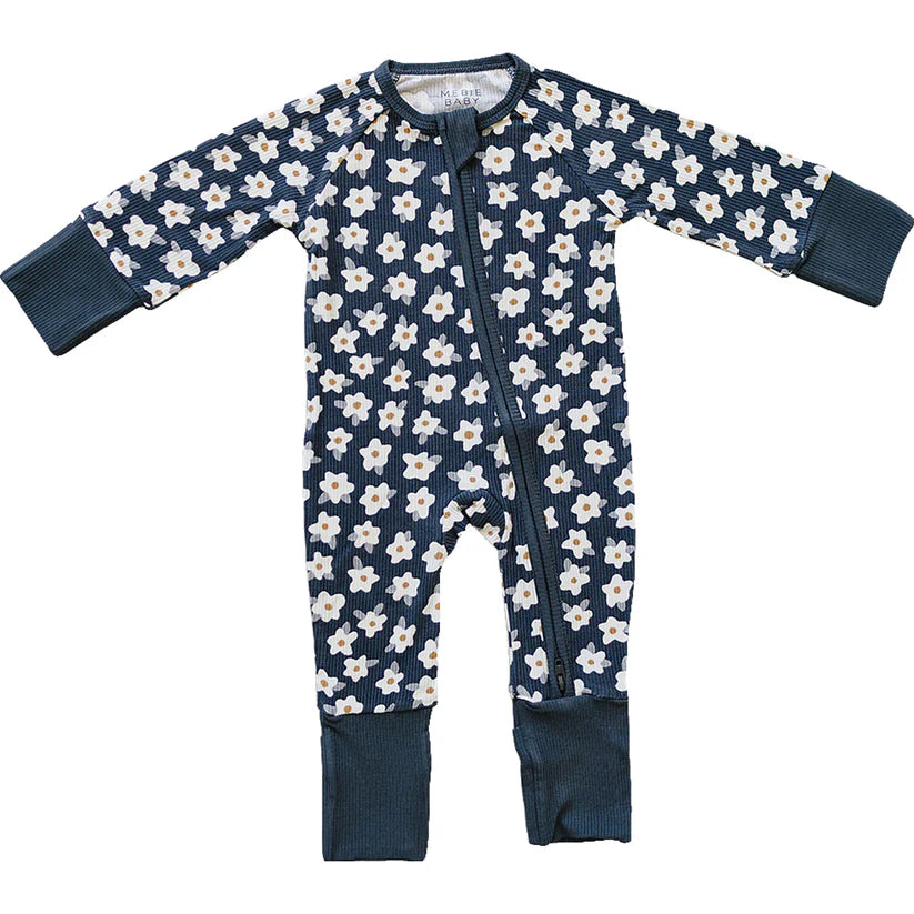 Navy Daisy Ribbed Bamboo Zipper