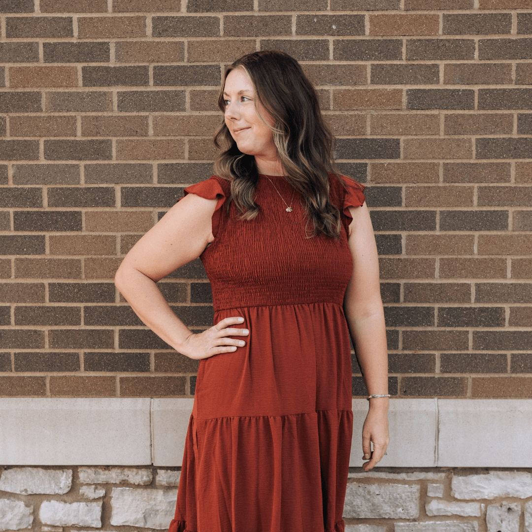 Rust Reddish Brown Smocked Maxi Dress - Women