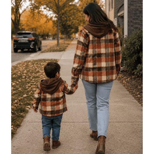 Brown & Rust Plaid Hooded Flannel Shirt - Kids