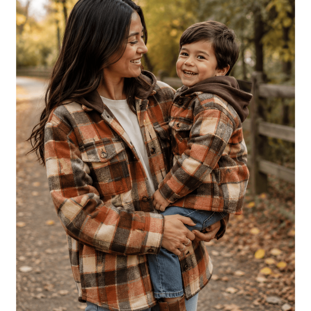 Brown & Rust Plaid Hooded Flannel Shirt - Kids