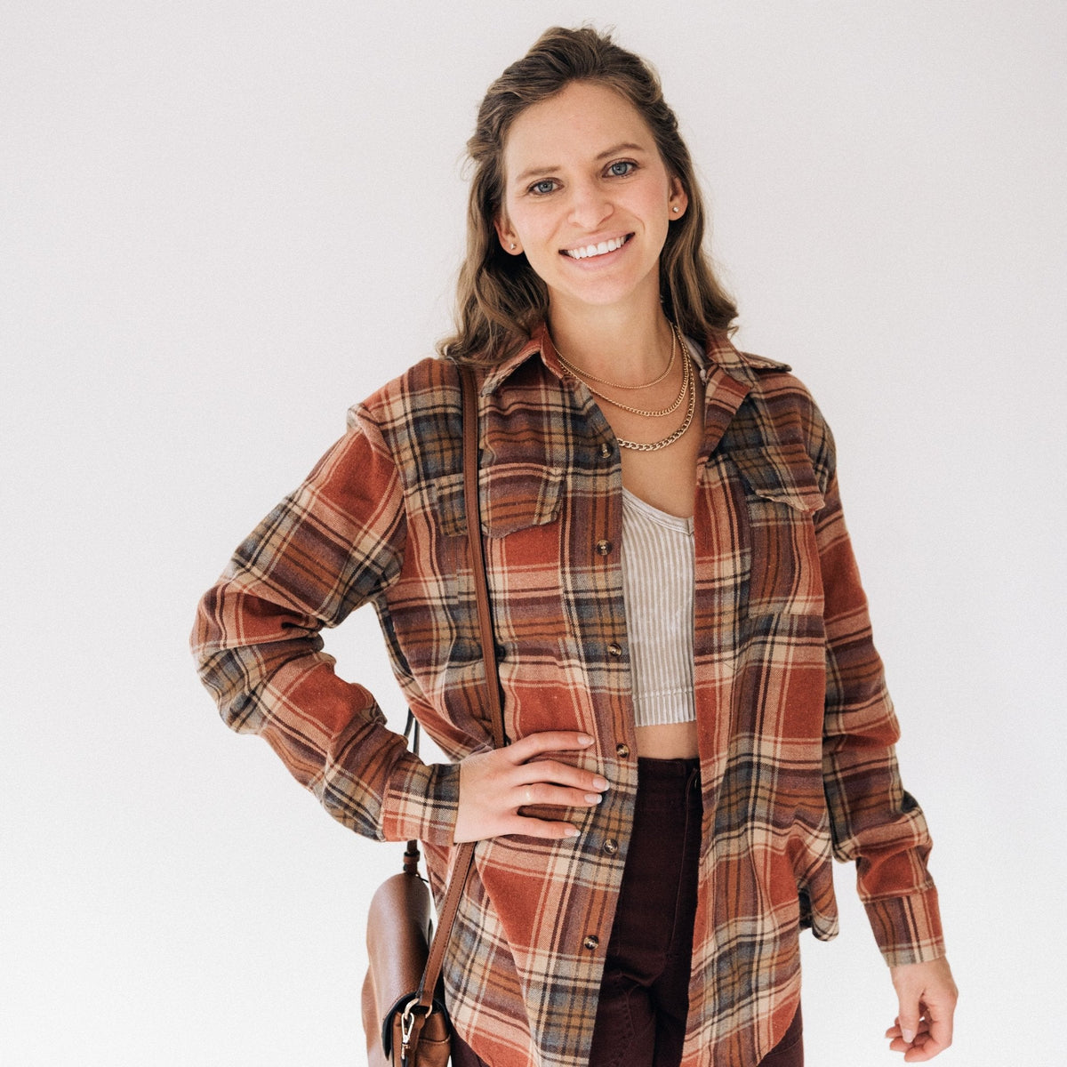Lightweight Rust Plaid Flannel Shirt - Adult Unisex